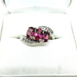 Genuine Rubellite Tourmaline & white Spinel Prong Set Band Size 7. Set in Sterling Silver Marked TGGC 925 *RARE FIND