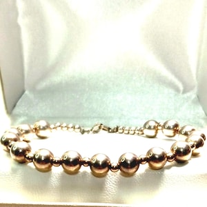 Classic 925 Sterling Silver Ball Bead Bracelet 7mm & 3mm, Vintage Seamed Bench Beads/ Navajo Pearls. 7.5 inches, 8grams Total Silver Weight