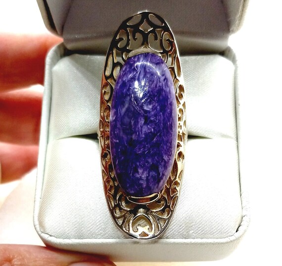 Charoite Sterling Silver Bold Statement Ring Size… - image 4