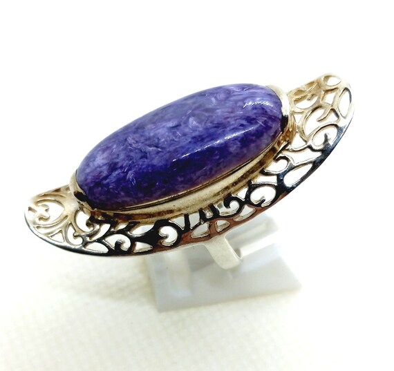 Charoite Sterling Silver Bold Statement Ring Size… - image 3
