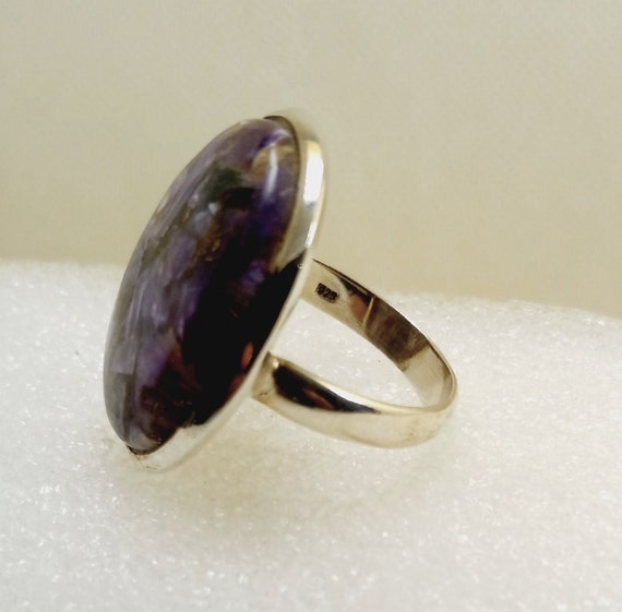 Large CHAROITE STERLING SILVER Statement Ring Siz… - image 6