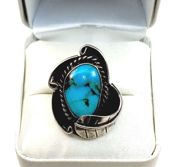 Huge Very Rare Bisbee Turquoise Vintage Native American Navajo Sterling Silver Ring Old Huge Very Rare Bisbee Turquoise Vintage Native American Navajo Sterling Silver Ring Old