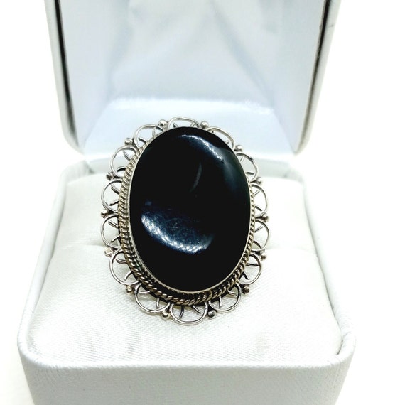 Vintage Black Onyx Sterling Ring Size 7.5 Large V… - image 6