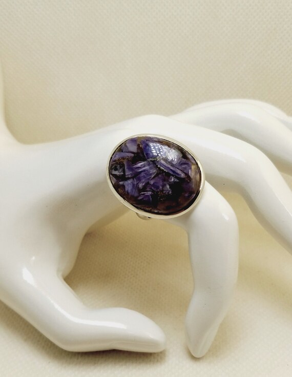 Large CHAROITE STERLING SILVER Statement Ring Siz… - image 8