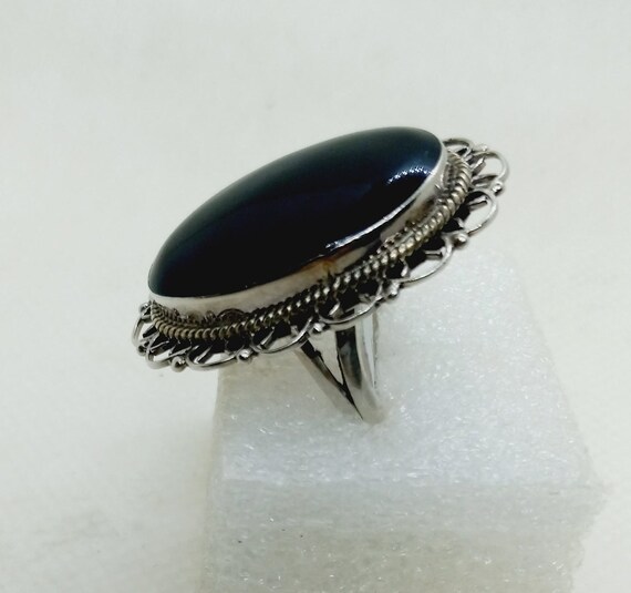 Vintage Black Onyx Sterling Ring Size 7.5 Large V… - image 3