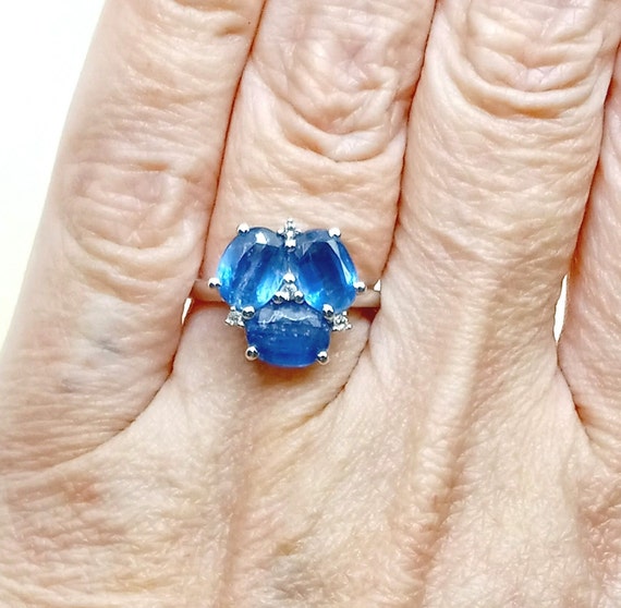 BLUE TOPAZ & DIAMOND Cluster Size 8 Sterling Silv… - image 7