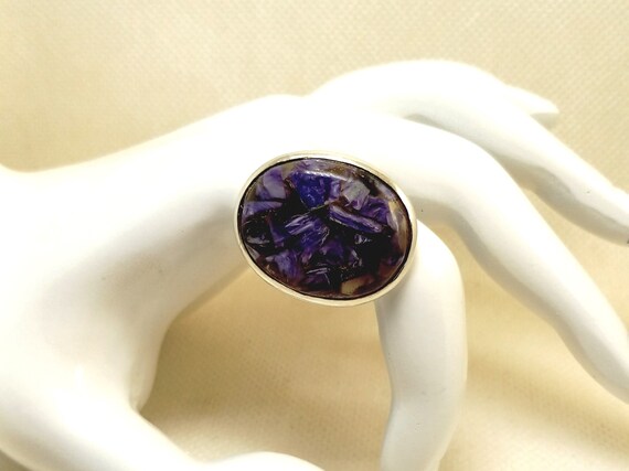 Large CHAROITE STERLING SILVER Statement Ring Siz… - image 9