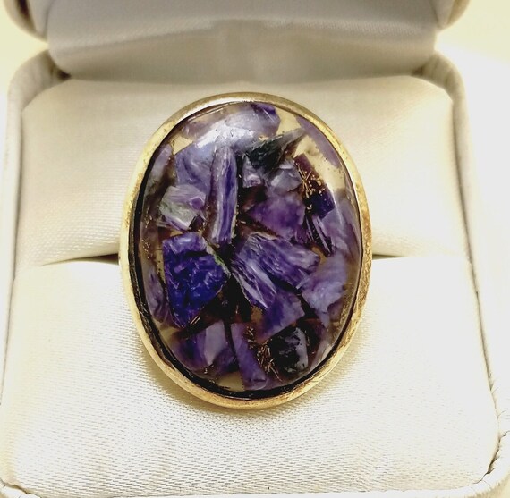 Large CHAROITE STERLING SILVER Statement Ring Siz… - image 1