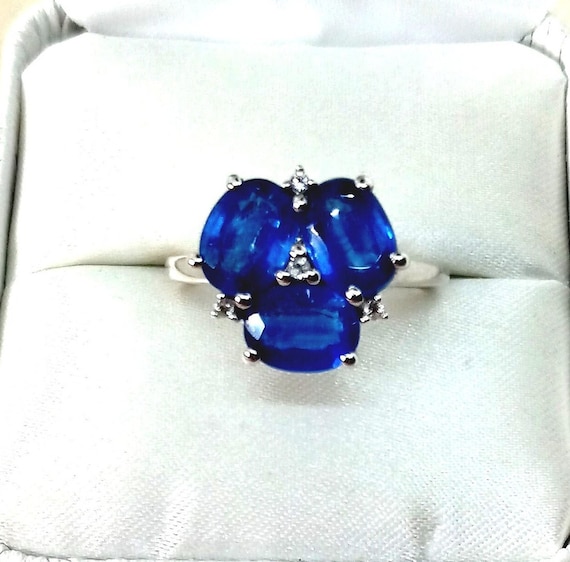 BLUE TOPAZ & DIAMOND Cluster Size 8 Sterling Silv… - image 1