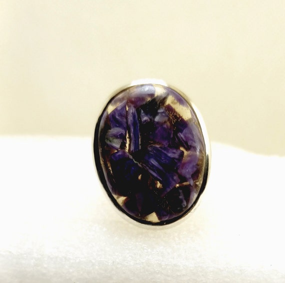 Large CHAROITE STERLING SILVER Statement Ring Siz… - image 5