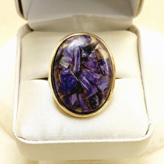 Large CHAROITE STERLING SILVER Statement Ring Siz… - image 2