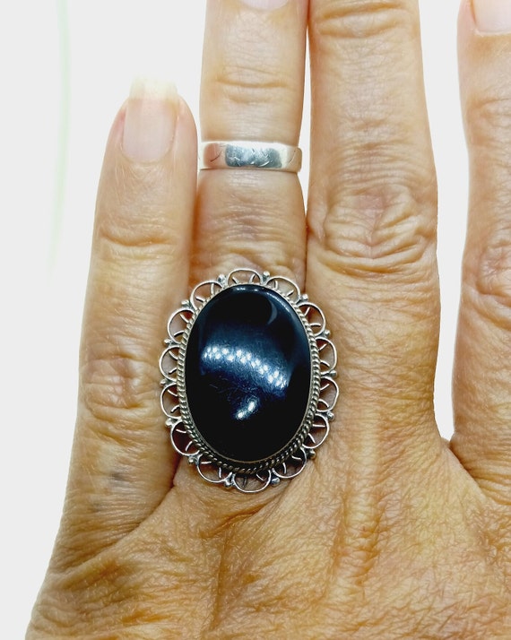 Vintage Black Onyx Sterling Ring Size 7.5 Large V… - image 7