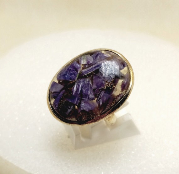 Large CHAROITE STERLING SILVER Statement Ring Siz… - image 3