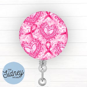 Tie Dye Breast Cancer Awareness Badge Reel – Cute Retractable ID Holder for Teachers, Nurses, Office Workers – Oncology Nurse Work Accessory