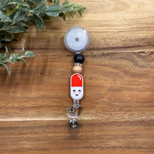 Happy Pill Pharmacy Beaded Badge Reel | Pharmacist, Pharmacy Tech, RN Badge Reel | Interchangeable Medicine, Pill Badge