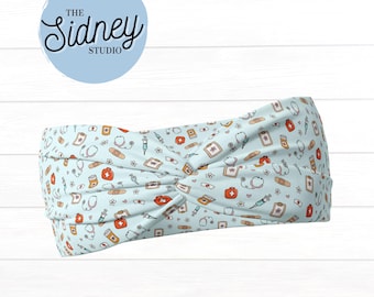 Nurse Doodles Wide Twist Headband - Soft & Stretchy Headband for Nurses, Healthcare, Workout, Mom - Cute Nurse Work Accessories