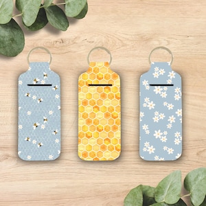 Honey Bee Lip Balm Holder Keychain | Neoprene Lip Balm Keychain Cute & Functional Lip Balm Holder, Cute Summery Teacher Gift