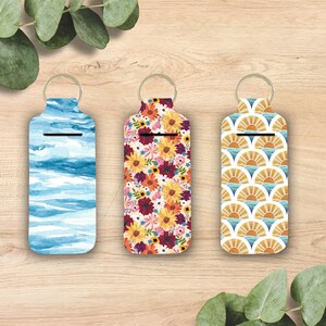 Summer Floral Lip Balm Holder Keychain | Neoprene Lip Balm Keychain Cute & Functional Lip Balm Holder, Cute Summery Teacher Gift