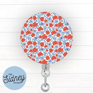 4th of July Floral Badge Reel – Patriotic Retractable ID Holder for Teachers, Nurses, and Office Workers – Nurse Accessories for Work