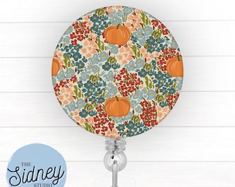 Pumpkin Floral Fall Badge Reel – Cute Fall Retractable ID Holder for Teachers, Nurses, Office Workers – Adorable Nurse Accessories for Work