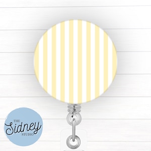 Pastel Yellow Preppy Stripes Badge Reel – Simple Retractable ID Holder for Teachers, Nurses, and Office Workers – Nurse Accessories for Work