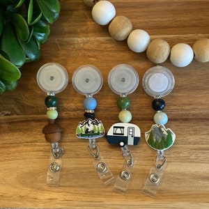 Personalized Adventure Beaded Badge Reel | Mountain Badge Reel | Camper Badge Reel | Interchangeable Badge Reel
