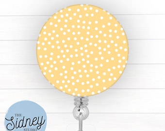 Pastel Yellow Dots Badge Reel – Simple Retractable ID Holder for Teachers, Nurses, and Office Workers – Toile Nurse Accessories for Work