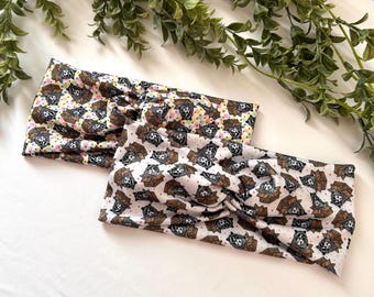 Raccoon & Possum Hug Twist Headband | Wide, Soft, Stretchy, Nonslip Head Band | Headwrap | Animal Lover Hairband | Wildlife headband