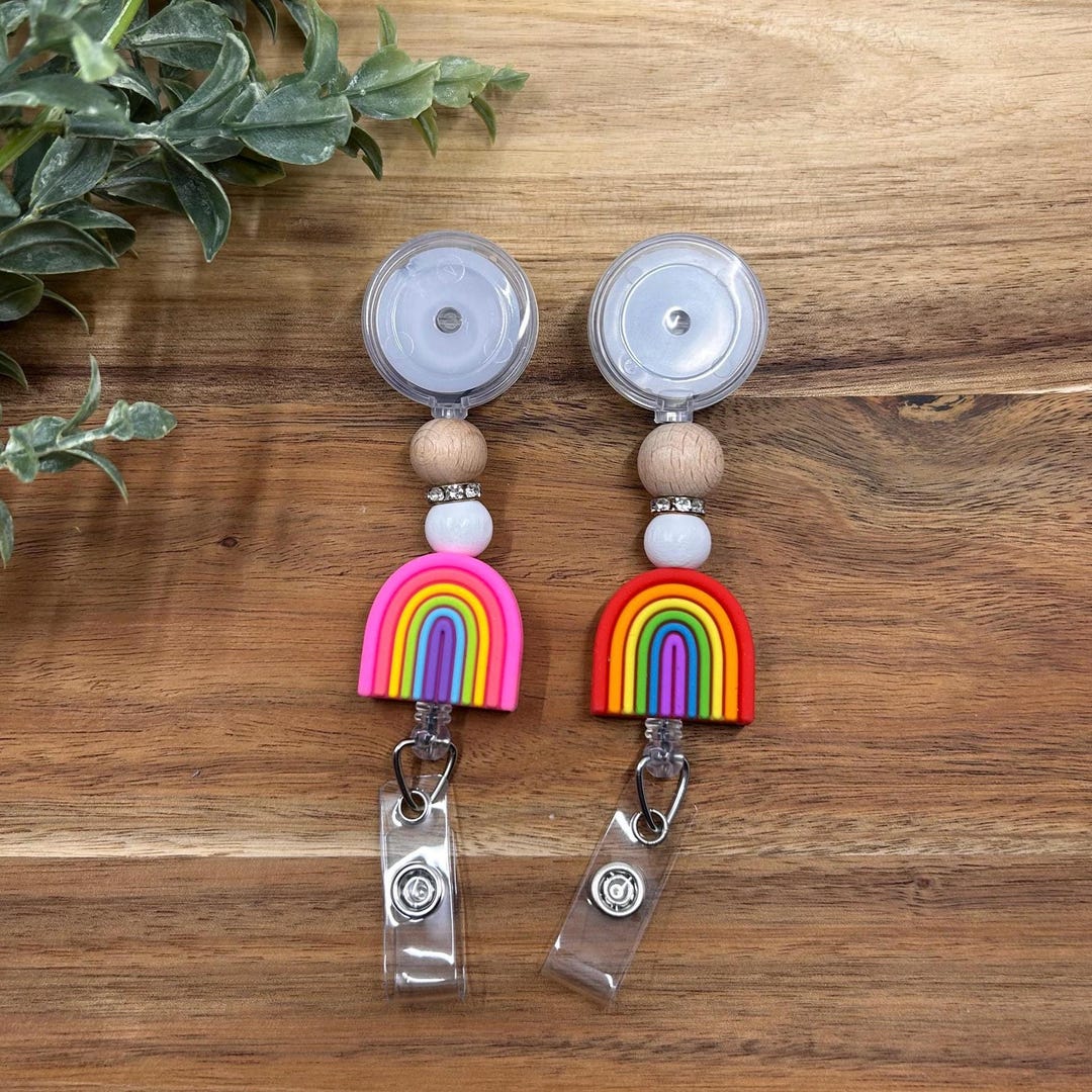 TIESOME Retractable Lanyard With ID Card Holder Set, Boho Rainbow Plastic Card Holder With Detachable Lanyard And Badge Reel Clip ID Protector Hard Badge Holder For Nurse Doctor Teacher(D