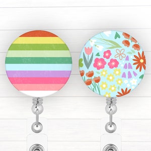 Sweet Summertime Collection Badge Toppers for Interchangeable Badge Reel | Badge Topper | Badge Holder | Badge Button | Floral Striped