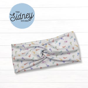 Baby Feet Wide Twist Headband - Soft & Stretchy Headband for Nurses, Healthcare, Mom - Cute Labor Delivery, Mother Baby RN Work Accessories