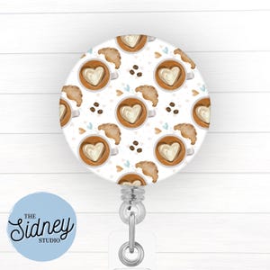 Coffee & Croissants Badge Reel – Cute Coffee Retractable ID Holder for Teachers, Nurses, and Office Workers – Adorable Nurse Work Accessory