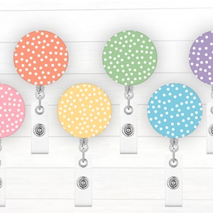 Pastelkleurige polkadot badgetopper voor verwisselbare badgehaspel | Badgeknop | Badgehouder | Regenboog badgehaspel