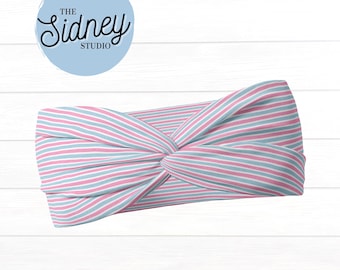 Newborn Stripes Wide Twist Headband - Soft & Stretchy Headband for Nurses, Healthcare - Cute Labor Delivery, Mother Baby RN Work Accessories