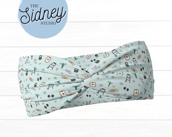 Therapy Doodles Wide Twist Headband - Soft & Stretchy Headband for Nurses, Healthcare - Cute PT, OT, PTA, Cota Therapist Work Accessories