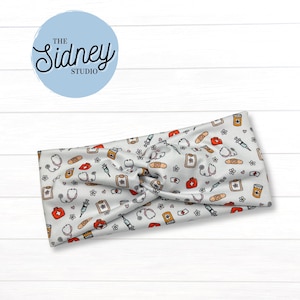 Nurse Doodles Wide Twist Headband - Soft & Stretchy Headband for Nurses, Healthcare, Workout, Mom - Cute Nurse Work Accessories