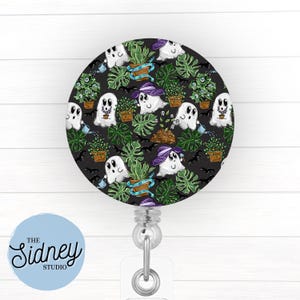 Ghost Plants Halloween Badge Reel – Cute Fall Retractable ID Holder for Teachers, Nurses, and Office Workers – Spooky Nurse Work Accessory