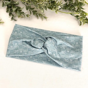 Dusty Blue Mudcloth Twist Headband | Wide, Soft, Stretchy, Nonslip, Workout Head Band | Headwrap | Simple Tribal Print Boho Hairband