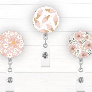 Toppers per badge della collezione estiva per bobina di badge intercambiabile / bottone per badge / porta badge / floreale rosa / gelato rosa