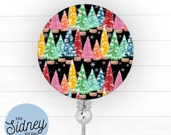 Rainbow Christmas Trees Badge Reel – Cute Holiday Retractable ID Holder for Teachers, Nurses, Office Workers – Adorable Nurse Work Accessory