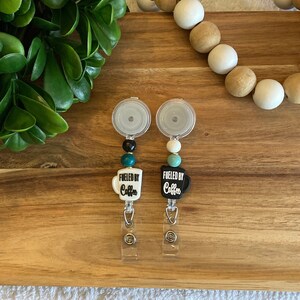 Personalized Fueled by Coffee Beaded Badge Reel | Customized Colors | Nurse Badge Reel | Interchangeable Badge Reel