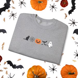 Embroidered Halloween Doodles Sweatshirt, Cozy Halloween Sweatshirt, Simple Halloween Apparel