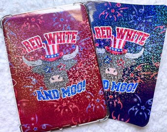 Fourth of July Highland Cow insert- red white and moo