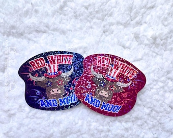 Fourth of July Cow Stickers- red white and moo