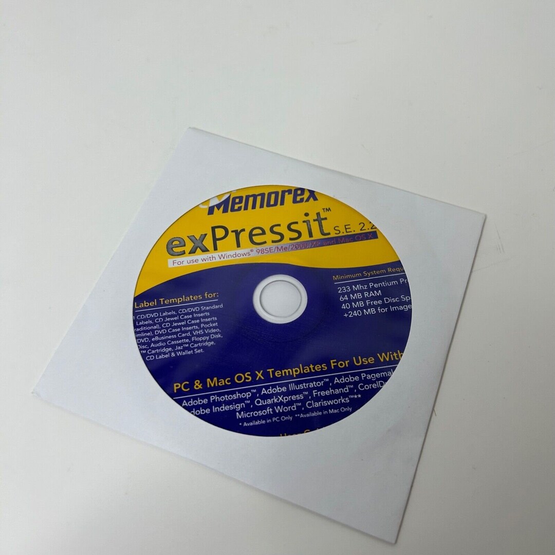 Memorex Cd Dvd Label Maker Expressit S.e. 2.2 Disc Software Etsy
