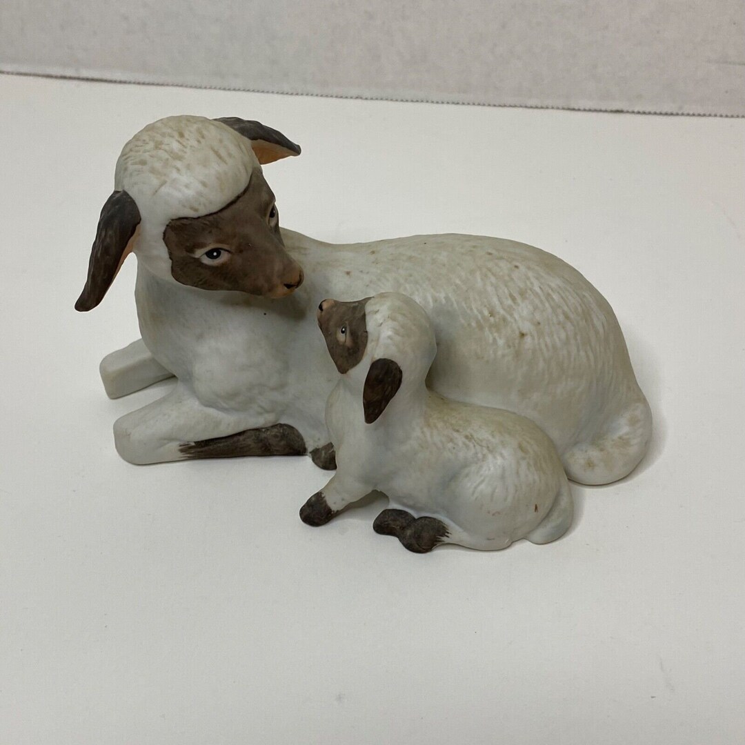 Sheep Lamb Cermaic Figurine W/ Baby Homco Taiwan Figure Etsy