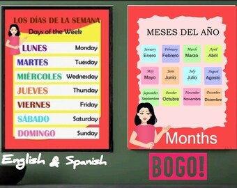 ENGAGING Language Learning: Days of the Week poster, Captivating Visuals, Days of the Week Poster in Spanish and English, instant download,