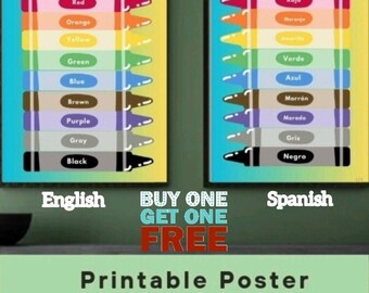 THE COLORS  poster, english curriculum, printable posters, preschool , picture , k12, digital download poster, wall decor, classroom decor