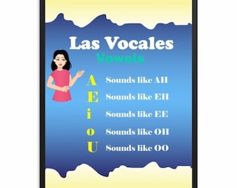 The vowels poster, instant download,spanish teachers, bilingual poster, coloring, posters, school supplies, teachers resources, las vocales