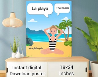 THE BEACH poster, instant download, la playa posters, Spanish teachers, teachers, español, cuadros, wall decor, k12, elementary school, pk